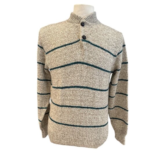 Peconic Bay Traders Mens Wool Blend Striped Button Neck Sweater Size M - Picture 1 of 9